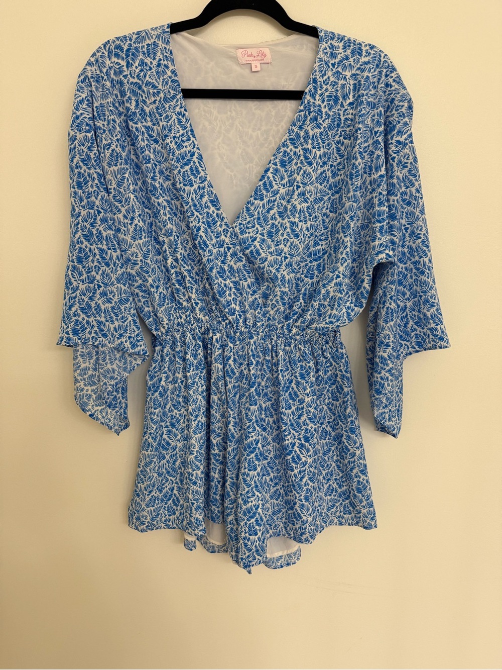 Pink Lily Blue & White Romper Women’s Size Small